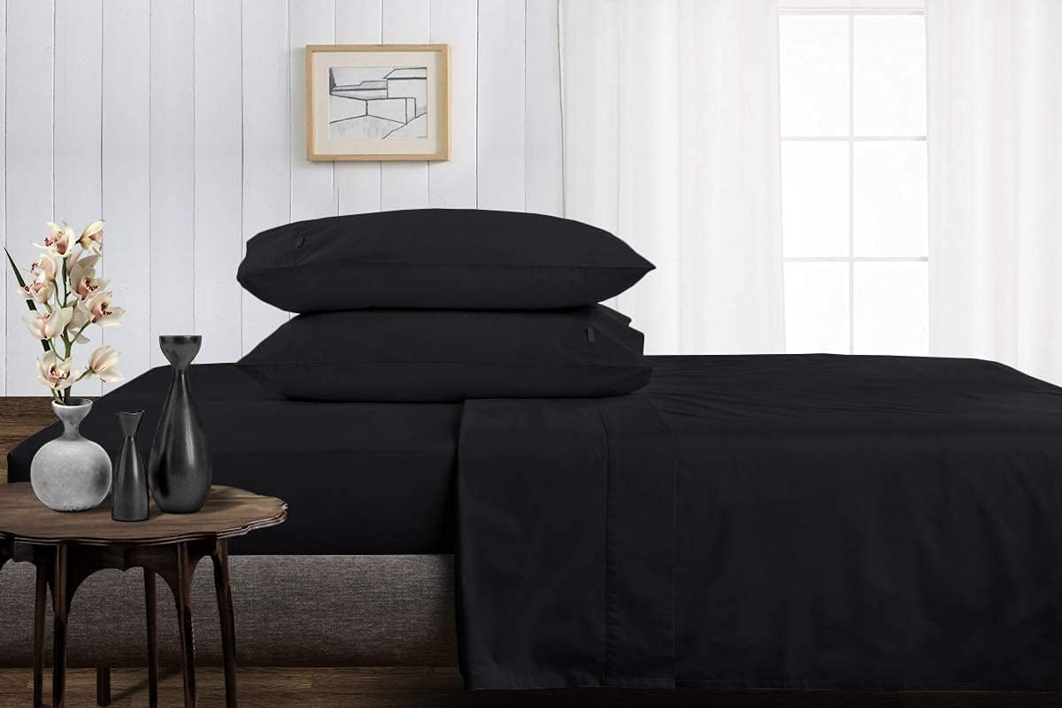 Linen Sheets 100% Egyptian Cotton- Twin-XL Sheet Set 4 Piece- 1000 Thread Count- Fits Upto 18" Deep Pocket- Long Staple Cotton Bedding, Sateen Weave-Light Blue Solid