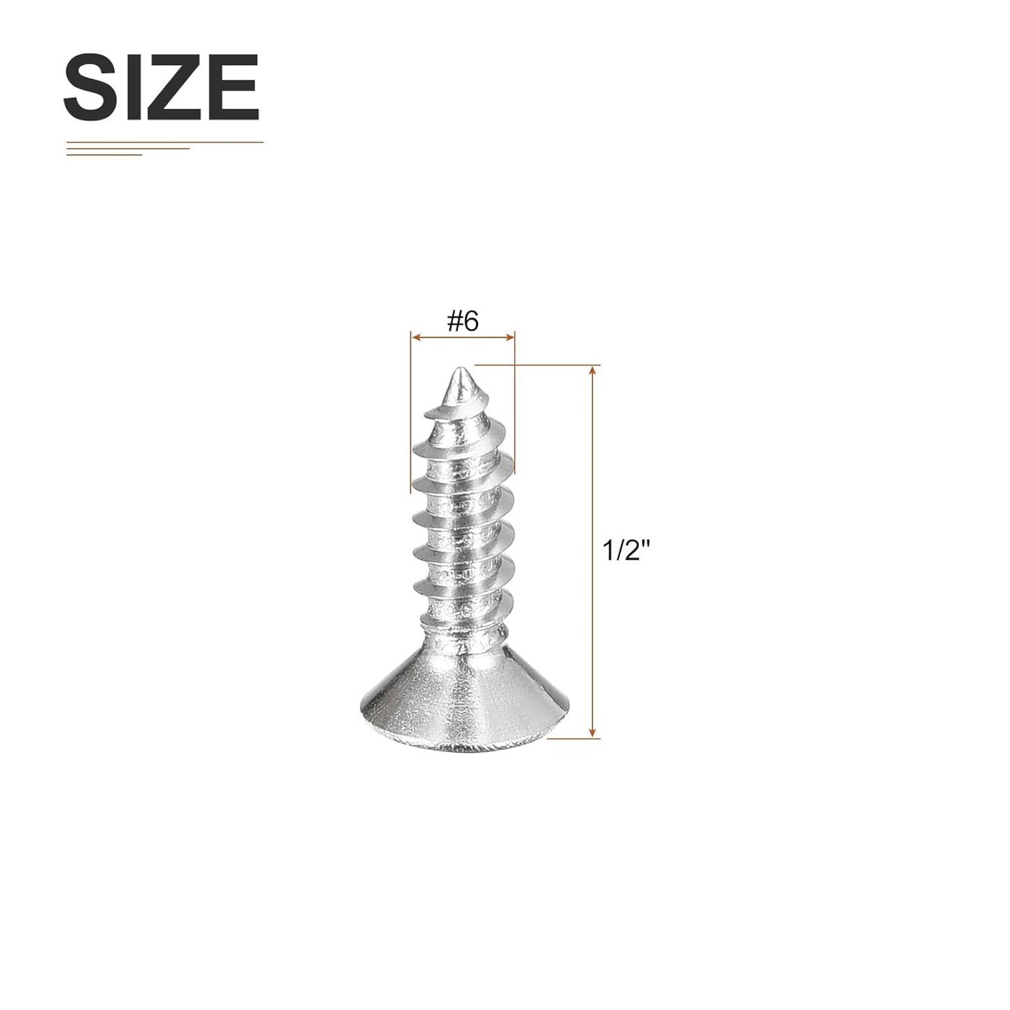 DTGN 100Pcs #6x1/2 Flat Head Wood Screws, 304 Stainless Steel Phillips Self Tapping Screws - Good for Woodworking, Furniture - Silver