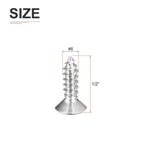 DTGN 100Pcs #6x1/2 Flat Head Wood Screws, 304 Stainless Steel Phillips Self Tapping Screws - Good for Woodworking, Furniture - Silver - PuriLite