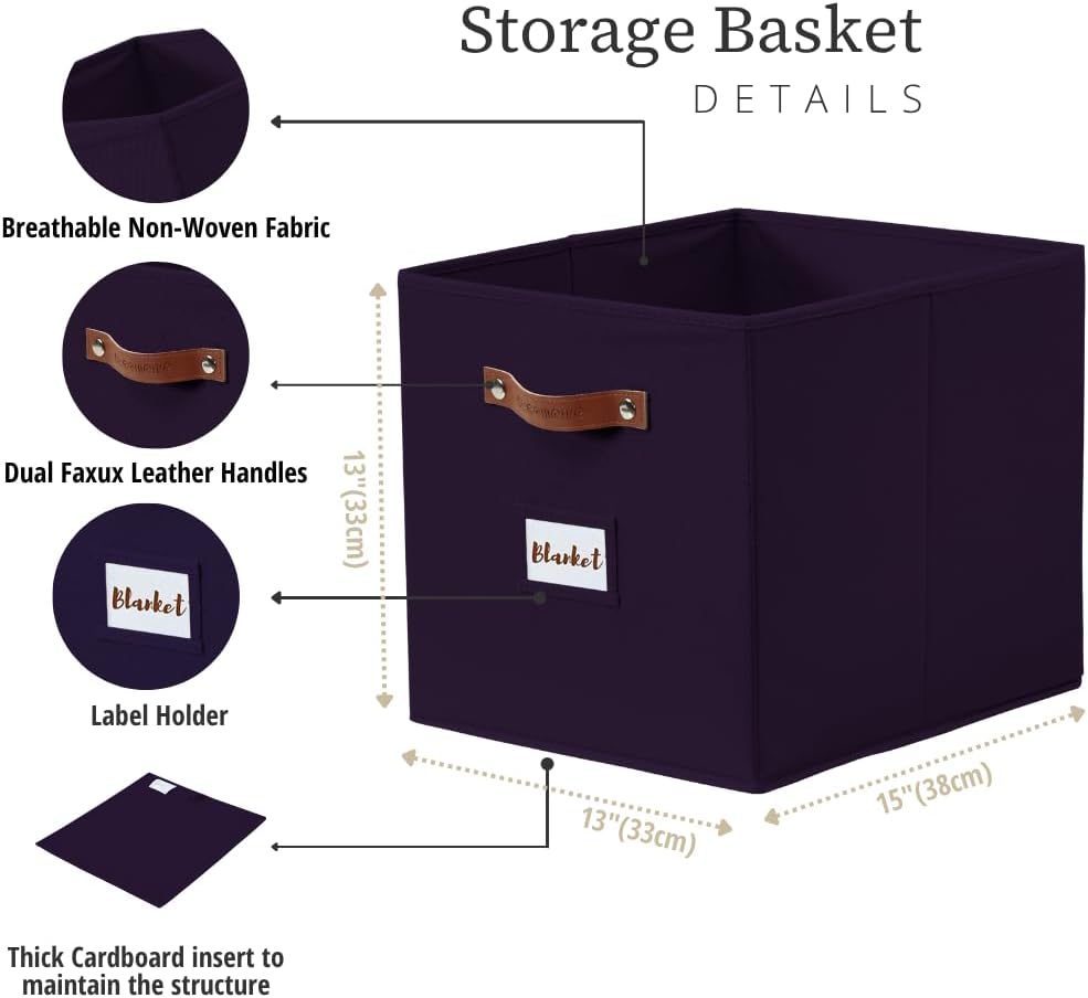 DECOMOMO Cube Storage Bin, Storage Cubes with Labels, Baskets for Shelves Kallax Linen Closet Organizers (Cube 10.5x11"/ 6pcs, Black)