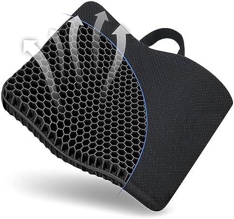Gel Seat Cushion -for Long Sitting, Double Layer Breathable Honeycomb Chair Cushion with Non-Slip Cover for Help Relieve Pain, for Office Chair, Cars, Long Trips,Durable,Portable