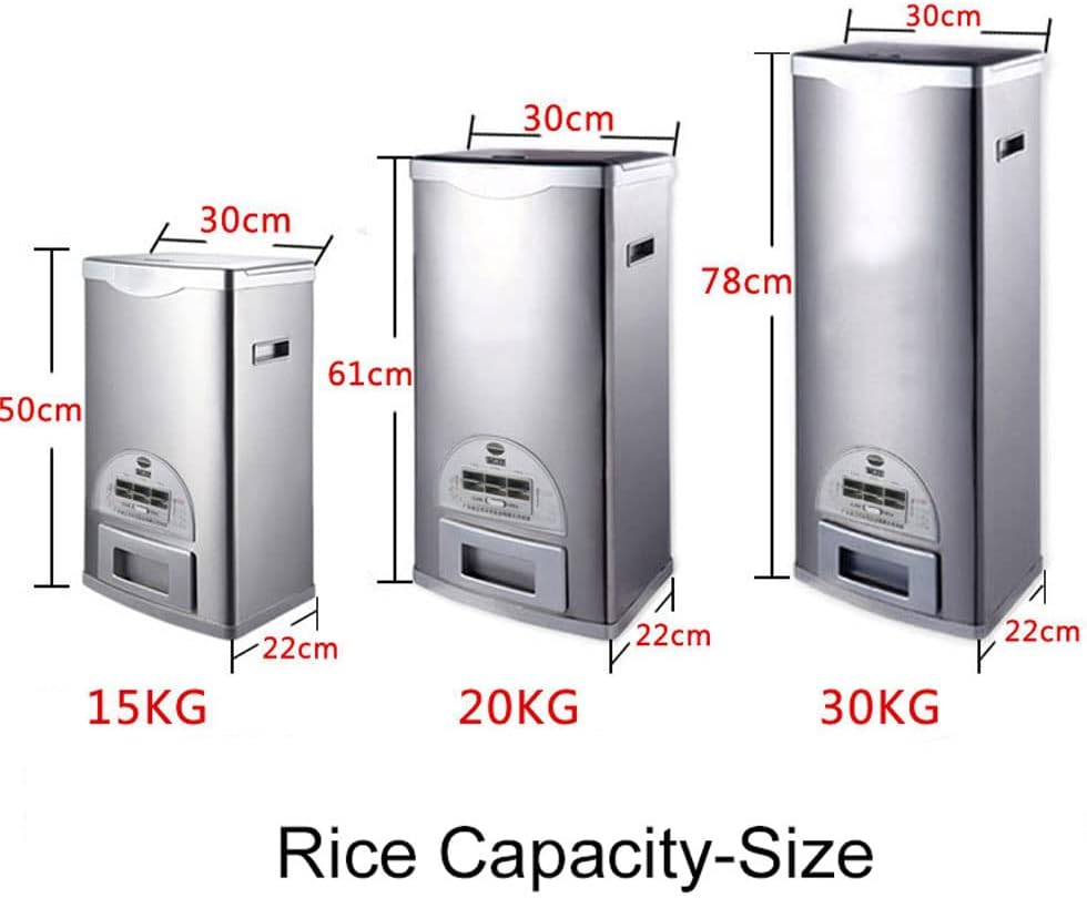 Rice Tank Rice Storage Rice Storage Container Stainless Steel 25/33/45/55/66LB Sealed Grain Rice Cabinet Rice Storage Bucket (Black 20kg)