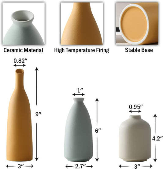 Vases Home Decor, Modern Farmhouse Decor Vase Set of 3, Small Flower Vases for Table, Living Room Vase, Book Shelf Vases for Decor, Bookshelf Decor Vase and Entryway, Ceramic Vase