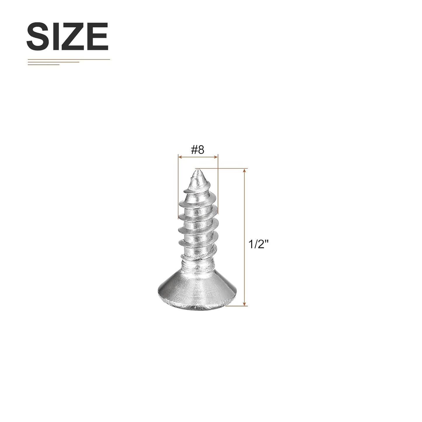 DTGN 100Pcs #8x1 Flat Head Wood Screws, 304 Stainless Steel Phillips Self Tapping Screws - Good for Woodworking, Furniture - Silver