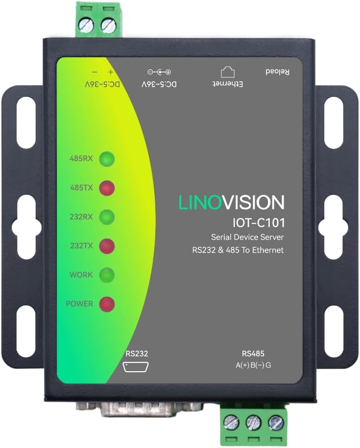 LINOVISION Dual Ports Serial Server, RS485 and RS232 to Ethernet Convertor, Modbus RTU/TCP Conversion, RS485 and RS232 to RJ45 Convertor, Processor Upgraded
