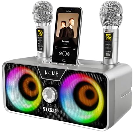 Karaoke Machine for Adults and Kids with 2 UHF Wireless Microphones,Portable Bluetooth Speaker PA Speaker System with LED Party Lights for Home Party, Picnic,Car,Outdoor/Indoor/Birthday Gifts