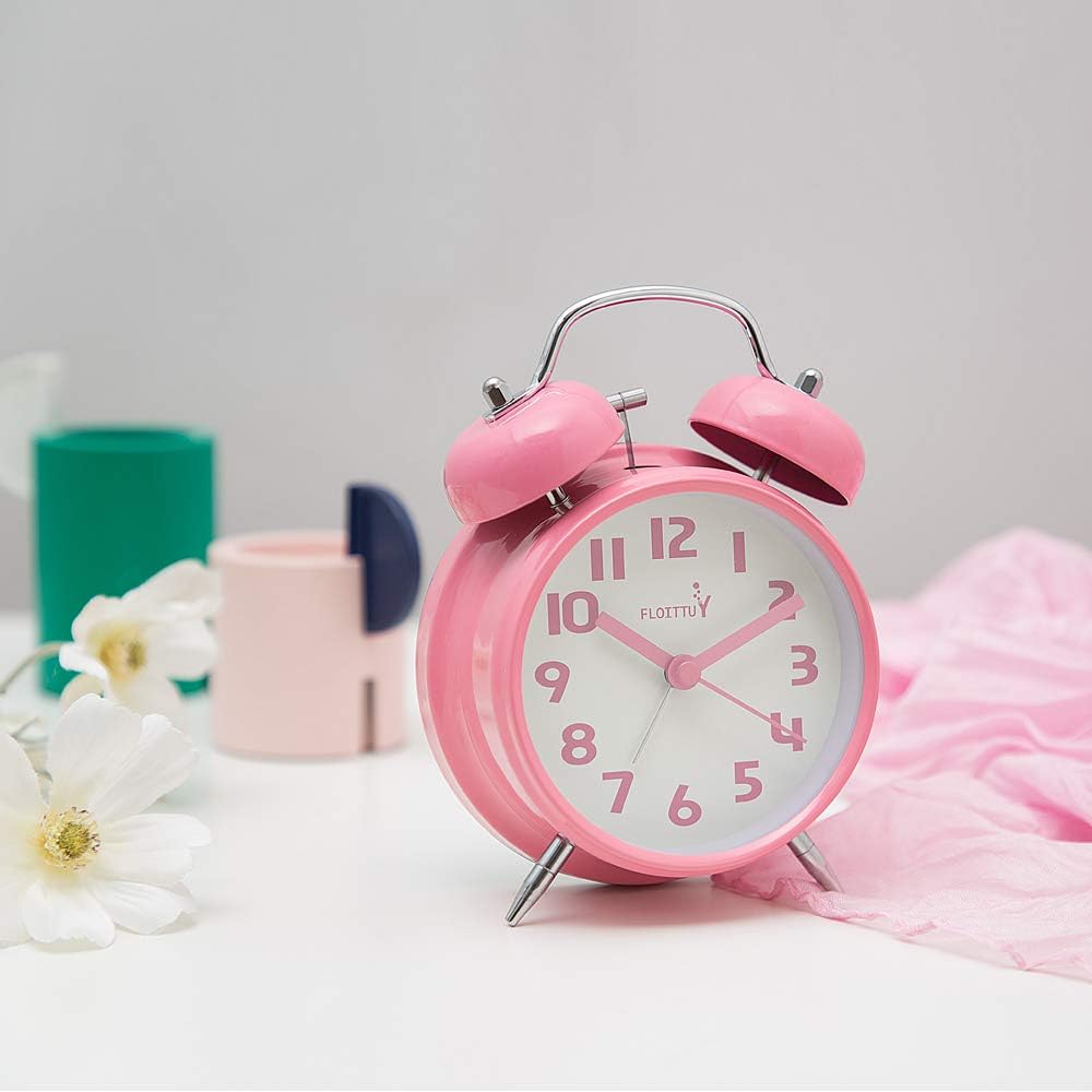 FLOITTUY (Loud Alarm for Deep Sleepers) 4'' Twin Bell Alarm Clock with Backlight for Bedroom and Home Decoration(Black)