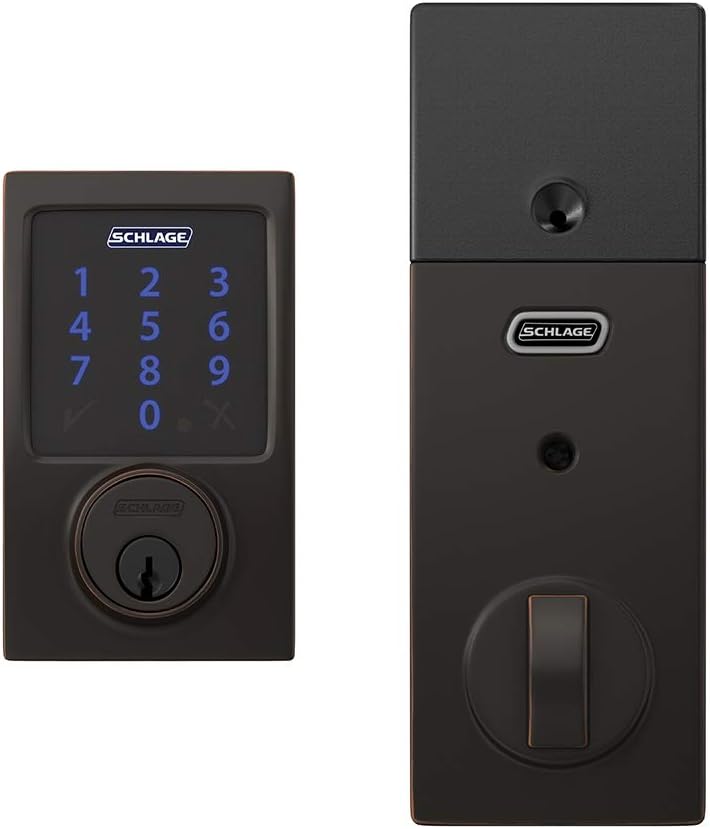 Schlage BE469ZP CEN 622 Connect Smart Deadbolt with Alarm with Century Trim in Matte Black, Z-Wave Plus Enabled