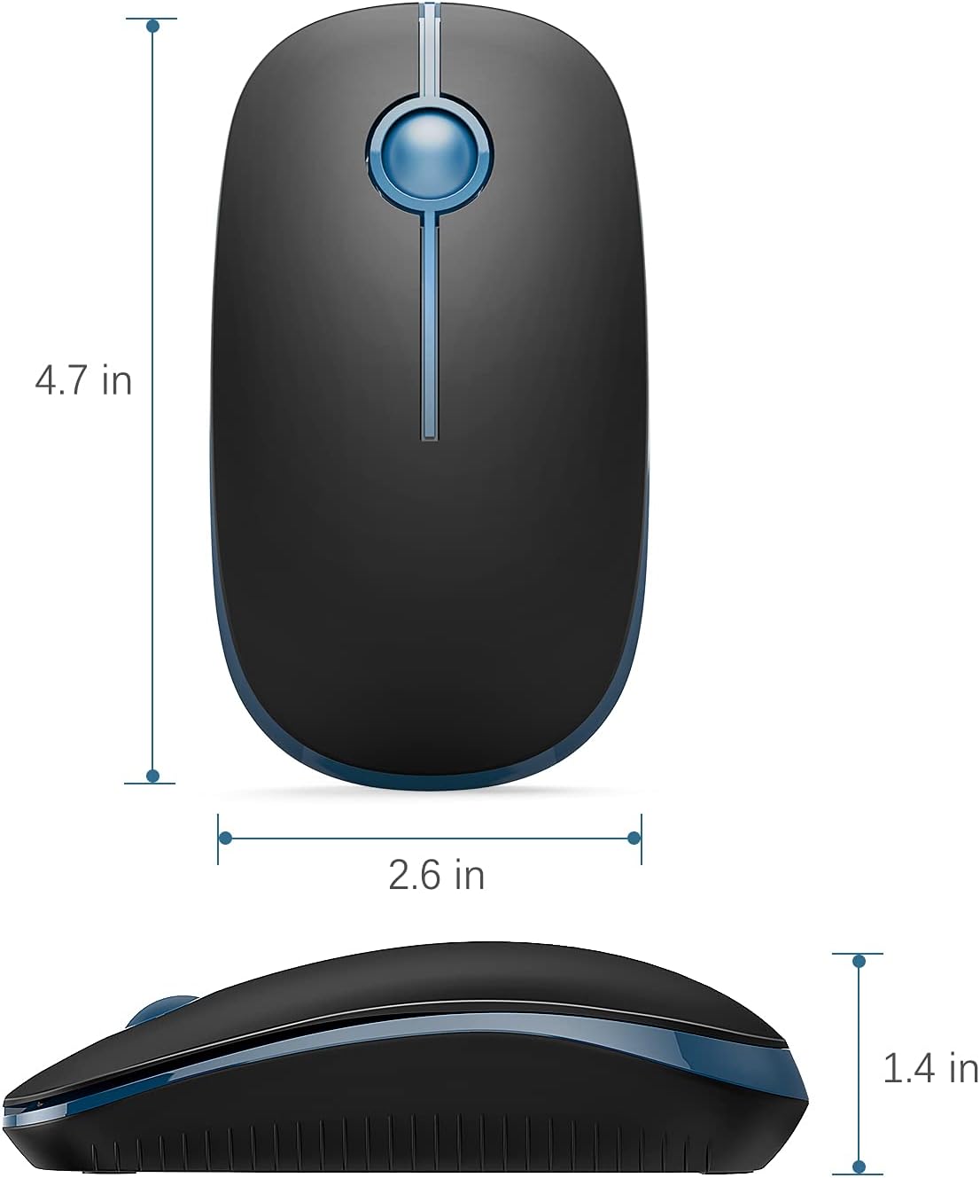 Wireless Mouse, Vssoplor 2.4G Slim Portable Computer Mice with Nano Receiver for Notebook, PC, Laptop, Computer (Black and Sapphire Blue)