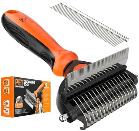 Spring Blossoms-2 in 1 Professional Grooming Rake for Cats & Dogs-Dematting Comb for Easy Mats & Tangles Removing,Pet Brush Safe No More Nasty Shedding and Flying Hair (Orange) - PuriLite