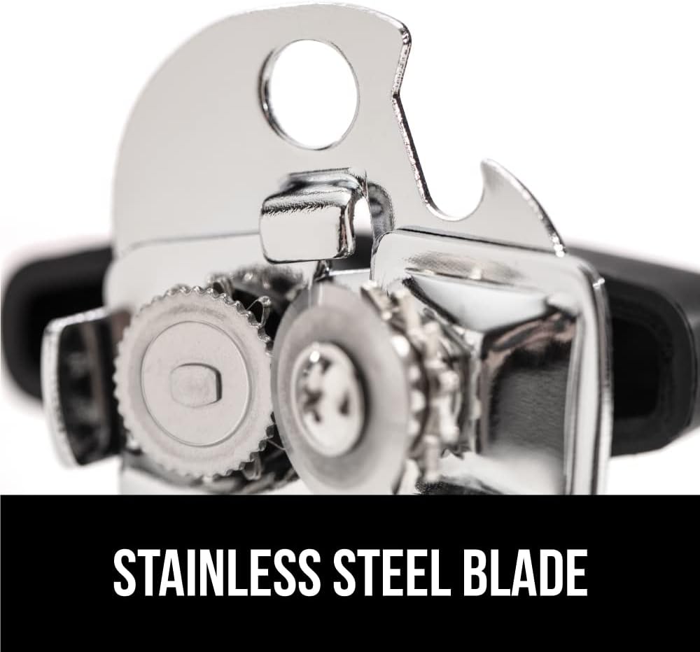 Heavy Duty Manual Can Opener with Bottle Opener – Stainless Steel Smooth Edge Cutter, Easy-Turn Knob, Comfortable Grip, Large Size, Black - PuriLite