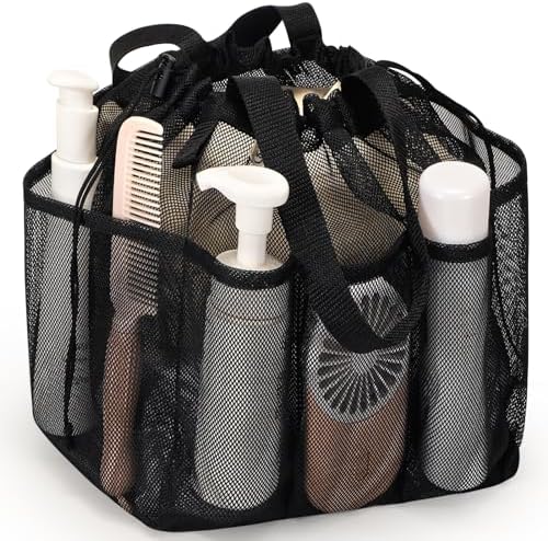 famichan Mesh Shower Caddy Portable, Dorm Room Essentials for College Students, Large Capacity with 8 Pockets Shower Bag for Camping,Swimming,Gym,Travel