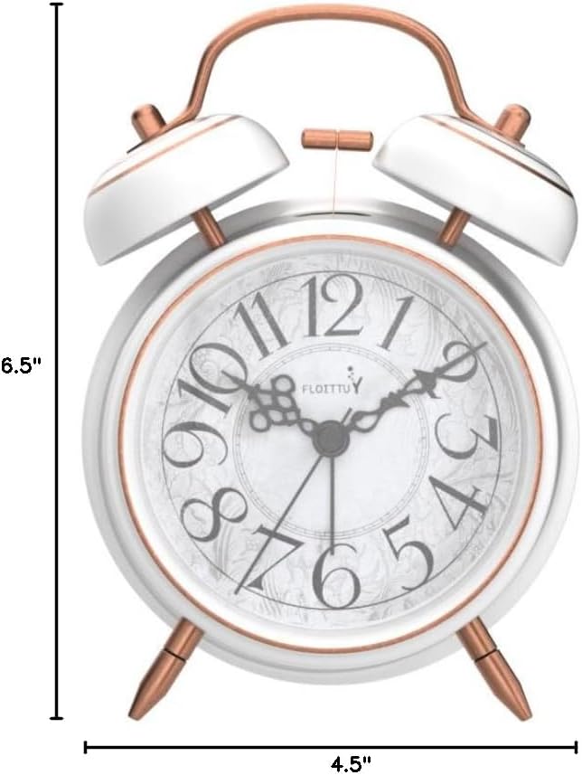 FLOITTUY Loud Alarm for Deep Sleepers 4'' Retro Twin Bell Alarm Clock with Backlight for Bedroom and Home Decoration(Retro White)