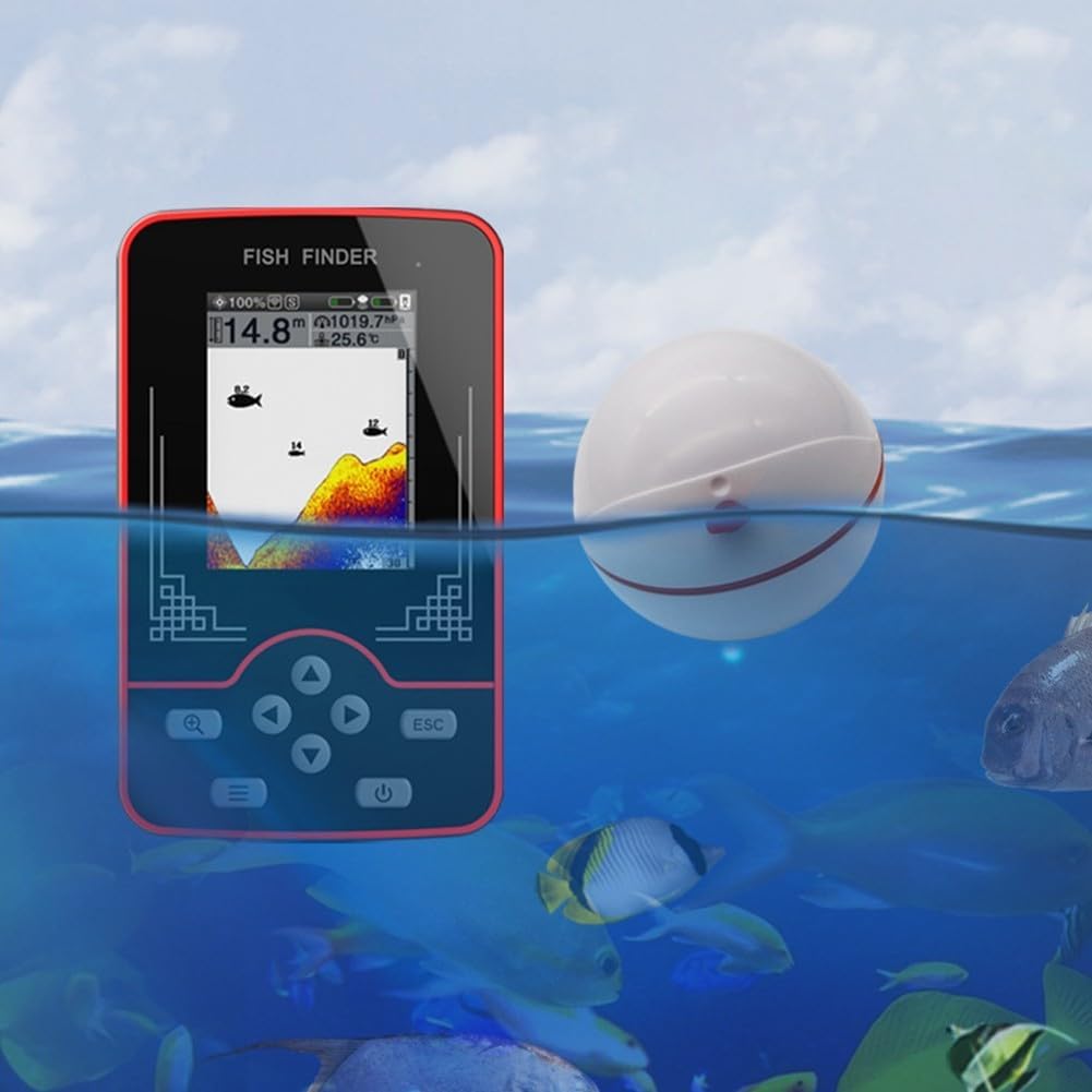 Wireless Fish Finder 60m Depth Detection Real-Time Sonar Anti Interference 433MHz 105° Sonar Angle Color Screen Metric British Units Rechargeable for Anglers Boats Ice Fishing