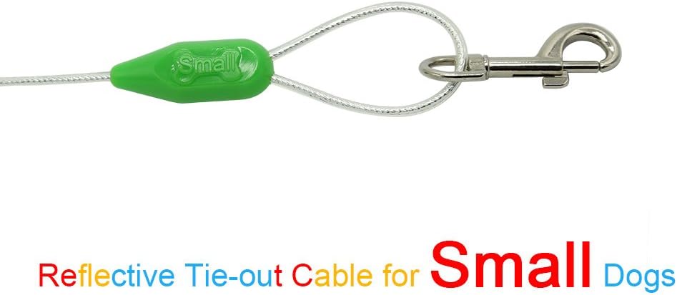 Petest 25ft Reflective Tie-Out Cable for Small Dogs Up to 35 Pounds