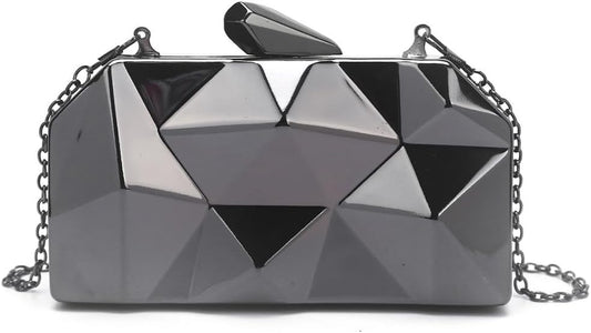 Clutch Purses for Women Lattice Pattern Metal Handbag Chain Geometric Evening Bag for Women