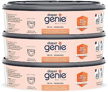 Diaper Genie Max Fresh Clean Laundry Scent Diaper Disposal Pail Refills, Pack Of 3
