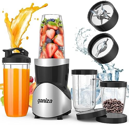 Smoothie Blender, Ganiza Blenders for Smoothies with 15-Piece Blender and Grinder Combo, 4 BPA-Free Personal Blender Cup, for Shakes, Protein Drinks, Fruit Vegetable Drink, Nuts, Spices, Coffee Beans