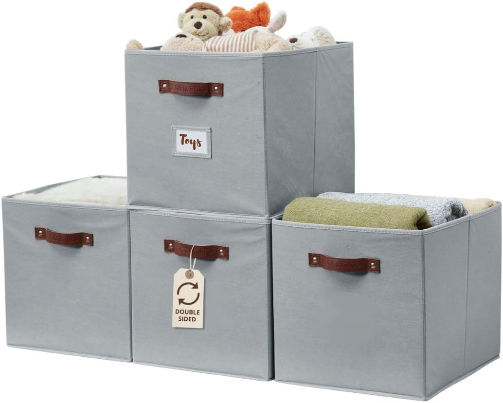 DECOMOMO Cube Storage Bin, Storage Cubes with Labels, Baskets for Shelves Kallax Linen Closet Organizers (Cube 10.5x11"/ 6pcs, Black)