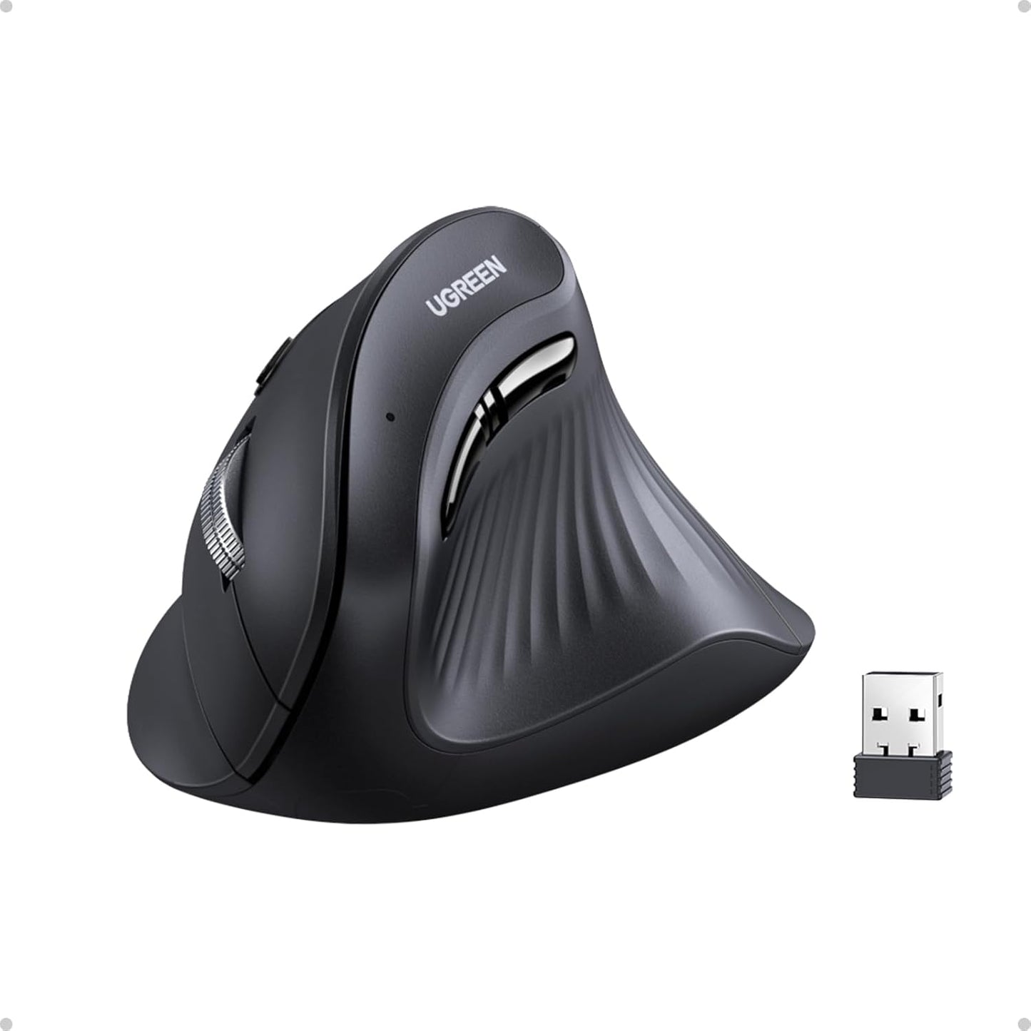 UGREEN Ergonomic Wireless Vertical Mouse with 5 Buttons, Bluetooth 5.0 & 2.4Ghz with USB Receiver, 4 DPI Levels up to 4K, Silent Click, Compatible with Windows, Linux, Mac, Android and Chrome