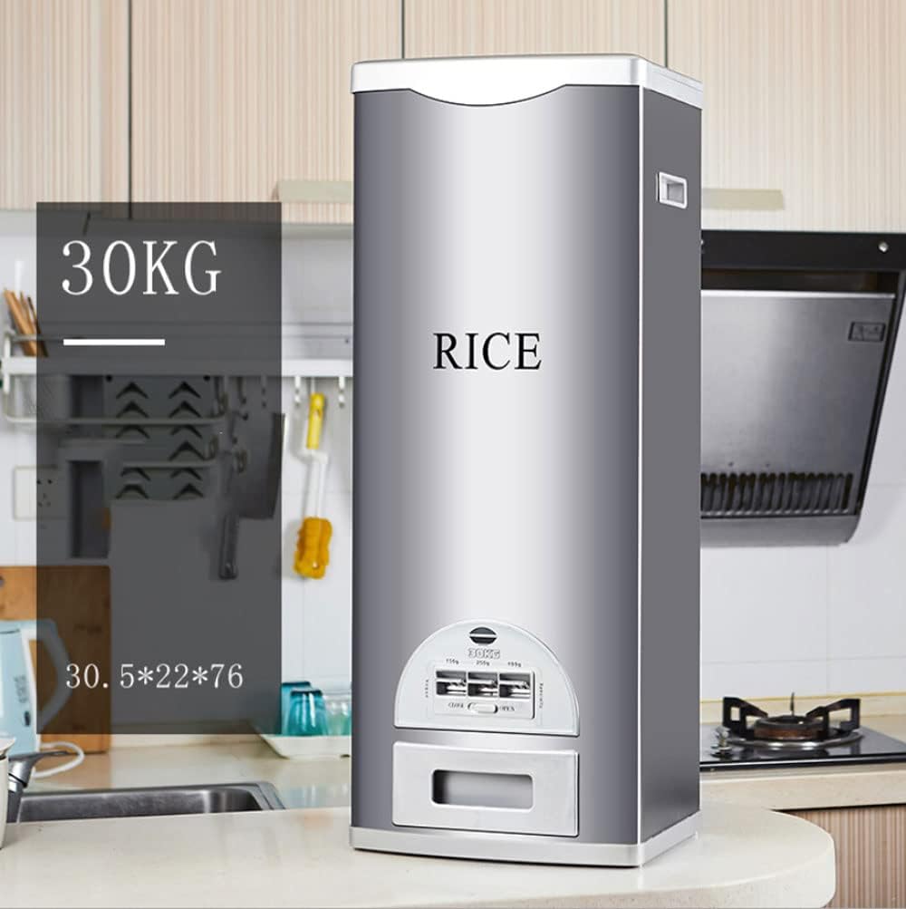 Rice Tank Rice Storage Rice Storage Container Stainless Steel 25/33/45/55/66LB Sealed Grain Rice Cabinet Rice Storage Bucket (Black 20kg)
