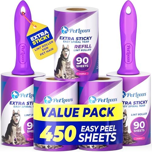 PetLovers Extra Sticky Lint Roller Mega Value Set for Pet Hair Removal, Dog and Cat Lint Remover (1 Pack Reusable)