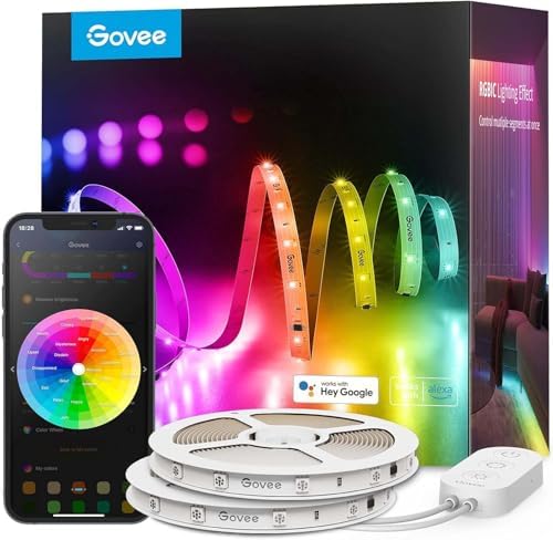 Govee RGBIC LED Strip Lights 100ft, Smart LED Lights Work with Alexa and Google Assistant, App Control Segmented DIY Multiple Colors, Color Changing Lights, LED Lights for Bedroom (NOT Waterproof)