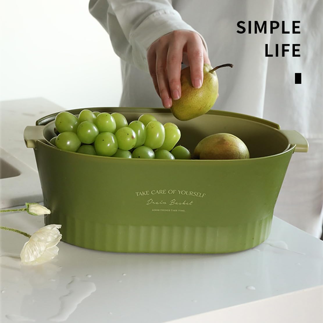 Kitchen Washbas Food Strainer Drain Basket Rotating Drainer Double-Layer Basin Vegetable Fruit Washing Strainer