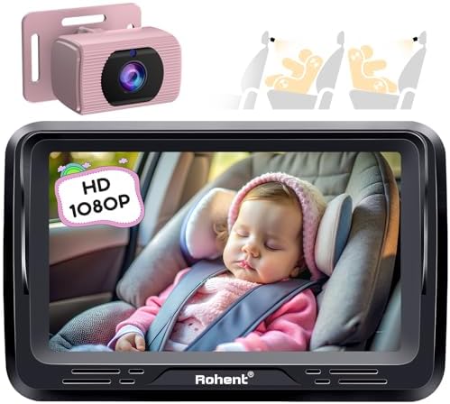 Rohent Baby Car Camera HD 1080P - Rear-Facing Infant Monitor with Night Vision Car Camera for Baby 150° Wide-Angle Lens Anti-Glare Screen Easy Install 360° Adjustable Display