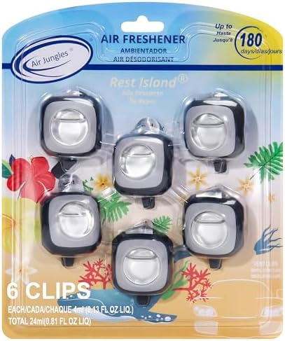 Air Jungles New Car Scent Car Air Freshener Clip, 6 Car Freshener Vent Clips, 4ml Each, Long Lasting Air Freshener for Car, Up to 180 Days Car Refresher Odor Eliminator