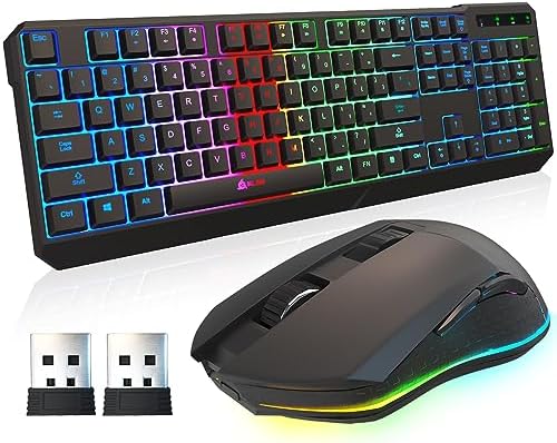 KLIM Chroma Wireless Gaming Keyboard RGB New - Long-Lasting Rechargeable Battery - Quick and Quiet Typing - Water Resistant Backlit Wireless Keyboard for PC PS5 PS4 Mac - Black