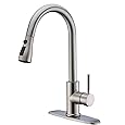 FORIOUS Kitchen Faucet with Pull Down Sprayer, Brushed Nickel, High Arc Single Handle Classic Stainless Steel Kitchen Sink Faucet 1 or 3 Hole, Suitable for Farmhouse Camper Laundry Rv Bar