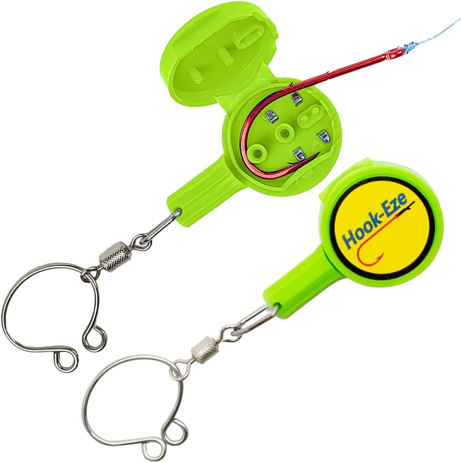 Hook-Eze Fishing Gear Knot Tying Tool | Line Cutter |Cover Hooks on Fishing Pole Travel Safely Fully Rigged for Saltwater Bass Ice Fishing