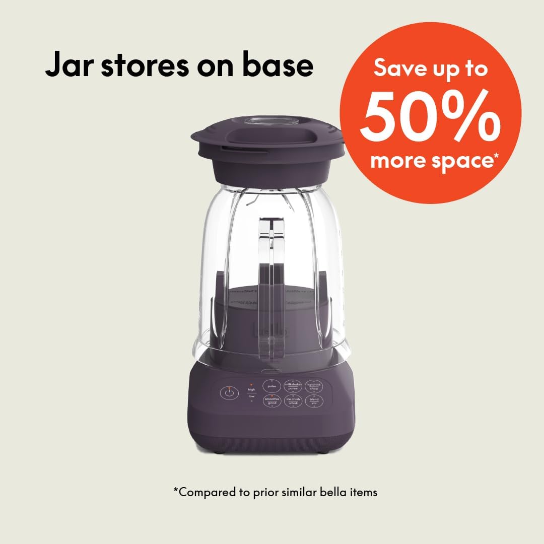 Bella 10-Speed Countertop Blender, Juicer and Smoothies, Fits Anywhere™, Slim Design with Lid and Lid for Dishwasher Stainless Steel Carafe, 450W, Surf