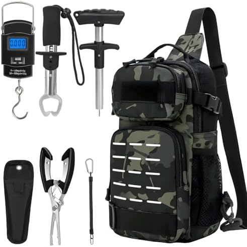 THKFISH 7 Pcs Fishing Tool Kit, Fishing Backpack with Fishing Pliers Tackle Kits, Fish Hook Remover Tools, Fish Plier with Sheath and Tool Lanyards, Digital Fishing Weight Scale