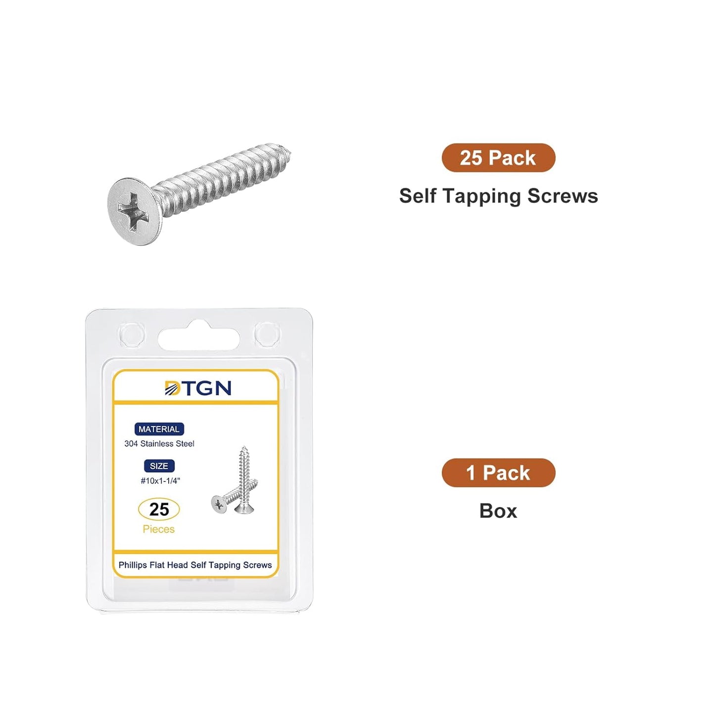 DTGN 100Pcs #8x1 Flat Head Wood Screws, 304 Stainless Steel Phillips Self Tapping Screws - Good for Woodworking, Furniture - Silver