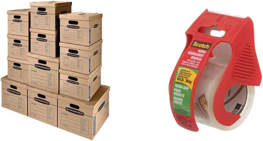 Bankers Box SmoothMove Classic Moving Kit Boxes, Tape-Free Assembly, Easy Carry Handles, 8 Small 4 Medium, 12 Pack(7716403)