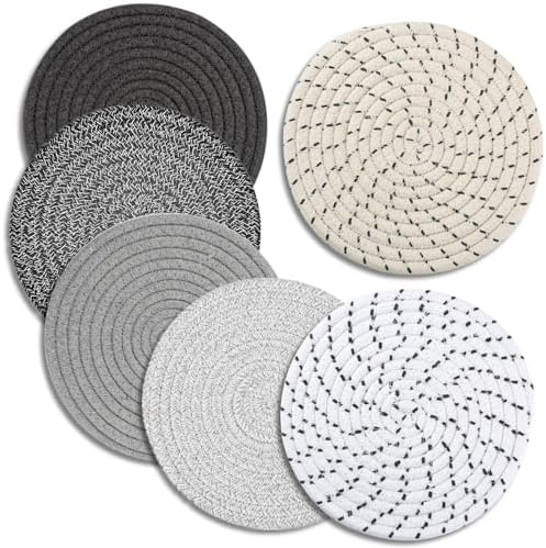 Trivets for Hot Dishes, Pots and Pans, 8 Inches Hot Pads 5 Pcs, Pot Holders for Kitchen, Heat Resistant Mat Protect Counter, Coasters Set Home Essentials Farmhouse Decor (Blue)