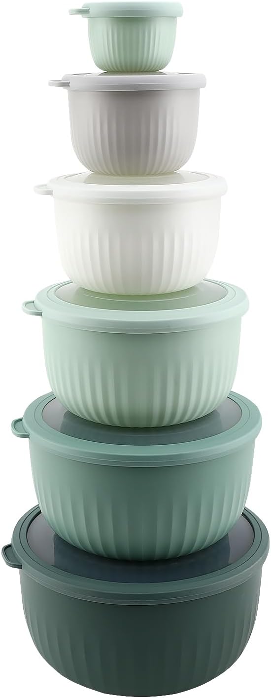 COOK WITH COLOR Prep Bowls with Lids- 8 Piece Nesting Plastic Small Mixing Bowl Set with Lids (Teal Ombre)