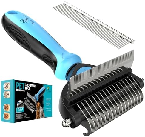 Spring Blossoms-2 in 1 Professional Grooming Rake for Cats & Dogs-Dematting Comb for Easy Mats & Tangles Removing,Pet Brush Safe No More Nasty Shedding and Flying Hair (Orange) - PuriLite
