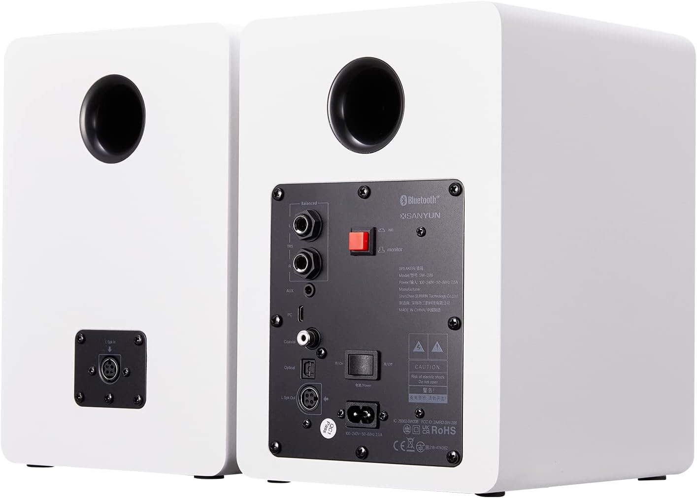 Sanyun SW208 3" Active Bluetooth 5.0 Bookshelf Speakers – 60W Carbon Fiber Speaker Unit - Built-in 24bit DAC - Dynamic 3D Surround Sound – 2.0 Computer PC Monitor Gaming Speakers (Pair, White)