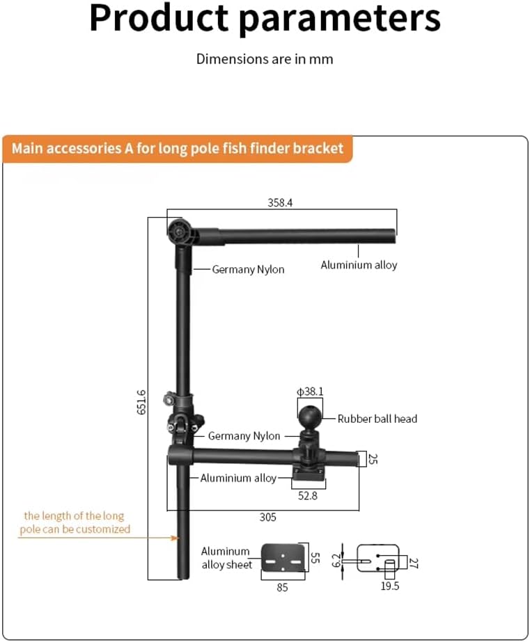 Strg Transducer Bracket with Fish Finder Mount for Kayak/Boat, Livescope Fish Finder Transducer Mount for Garmin/Lowrance, Compatible with RAM Mounts C Size/1.5'' Double Socket Arm (Foldable)
