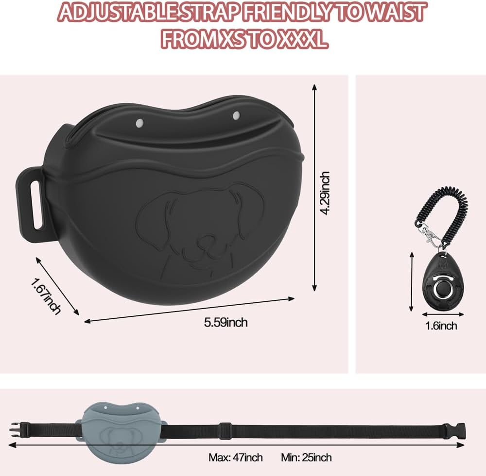 TUCANA Silicone Dog Treat Pouch for Pet Training – Upgraded 4 Strong Magnets Enhanced Magnetic Closure, Ease of Cleaning, Come with Adjustable Wasit Belt and Effective Dog Clicker (Pink)