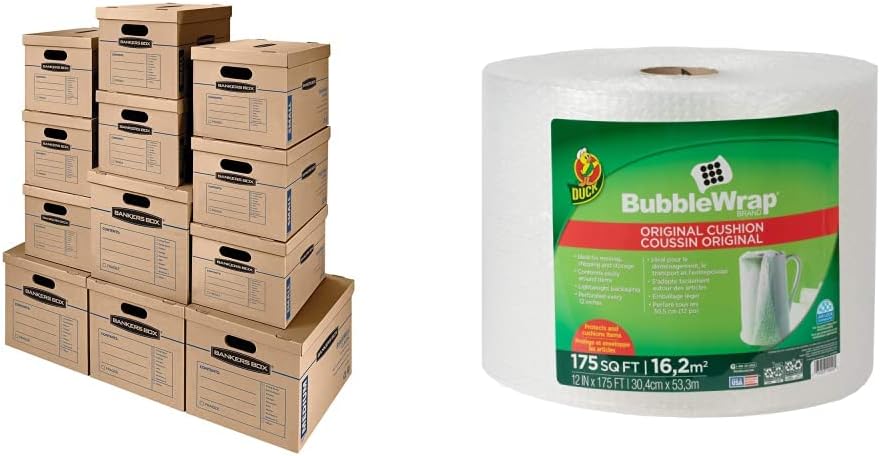 Bankers Box SmoothMove Classic Moving Kit Boxes, Tape-Free Assembly, Easy Carry Handles, 8 Small 4 Medium, 12 Pack(7716403)