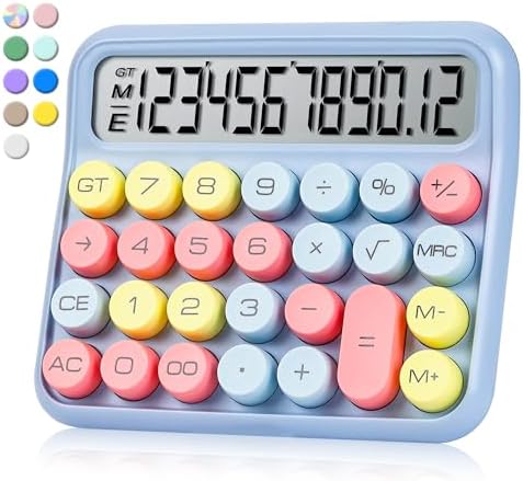 VEWINGL Mechanical Switch Calculator, 12 Digit Large LCD Display and Buttons, Great for Everyday Life and Basic Office Work, with Battery