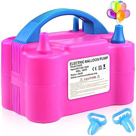 Electric Balloon Pump,Balloon Inflator, Dual Nozzle Electric Air Pump,Balloon Pump Balloons Blower 110V 600W for Party Decoration with Gifts:2 Balloon Tying Tools (Rose red)