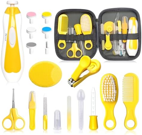 Baby Grooming Kit - 19 in 1 Nursery Essentials Baby Registry Shower Gift for Newborns, Infants, Toddlers, Boys, Girls Kids-Safety Baby Comb, Brush, Finger Toothbrush, Nail Clippers, Scissors(Green)