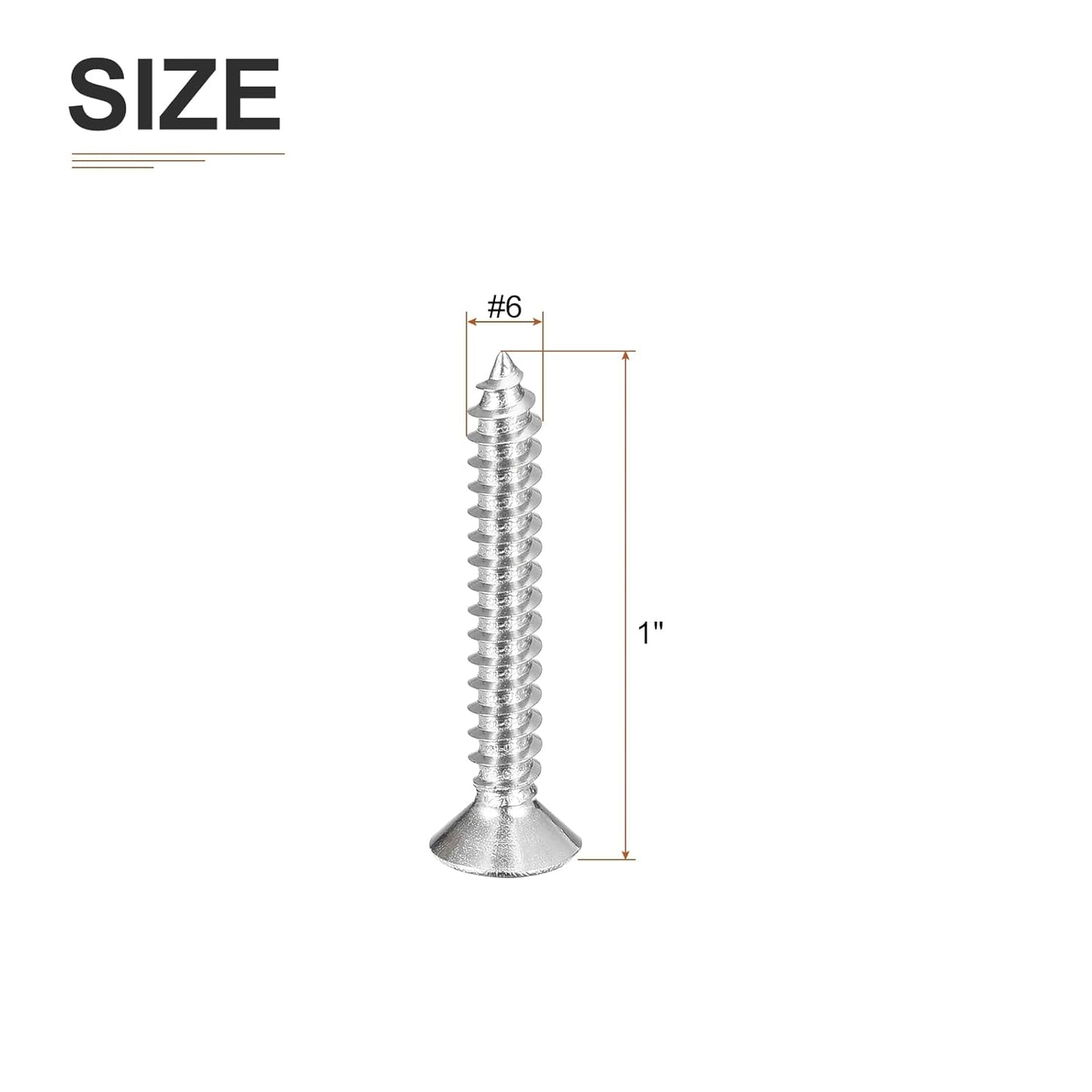 DTGN 100Pcs #6x1/2 Flat Head Wood Screws, 304 Stainless Steel Phillips Self Tapping Screws - Good for Woodworking, Furniture - Silver