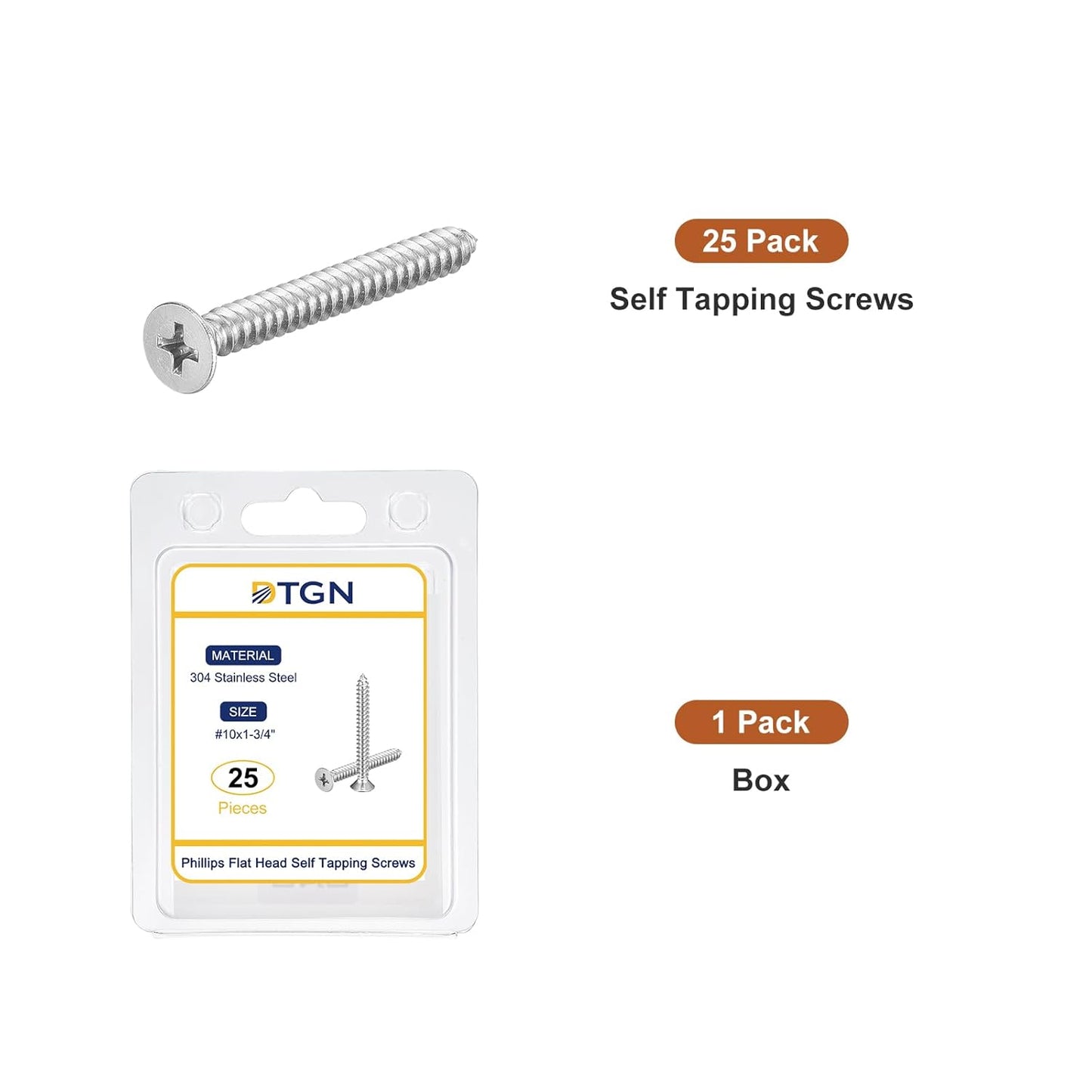 DTGN 100Pcs #8x1 Flat Head Wood Screws, 304 Stainless Steel Phillips Self Tapping Screws - Good for Woodworking, Furniture - Silver