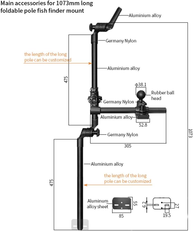 Strg Transducer Bracket with Fish Finder Mount for Kayak/Boat, Livescope Fish Finder Transducer Mount for Garmin/Lowrance, Compatible with RAM Mounts C Size/1.5'' Double Socket Arm (Foldable)